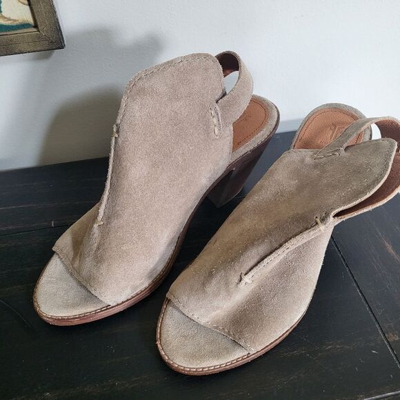 Frye Courtney Ash Tan Suede Heels Bootie Open Toe Heel Women 9B - Picture 2 of 10